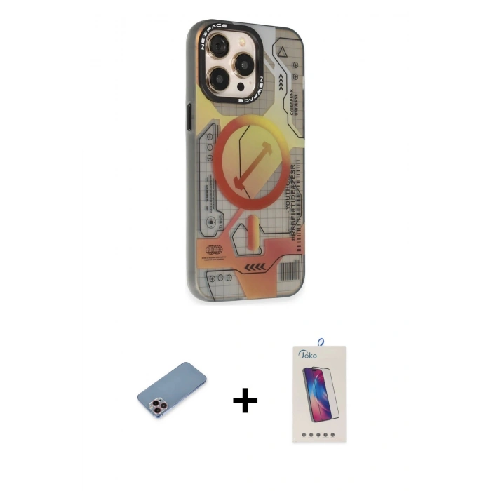 MARSİLYAN™- iPhone 13 Pro Max Kılıf Siluet Modern Koleksiyonu - Siyah Joko 5D Cam + Shine Kamera Lens Koruma Cam - PE