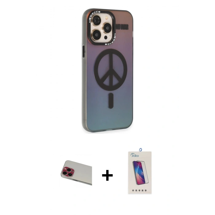 MARSİLYAN™- iPhone 13 Pro Max Kılıf Siluet Modern Koleksiyonu - Siyah Joko 5D Cam + Rainbow Kamera Lens Koruma Cam - KI