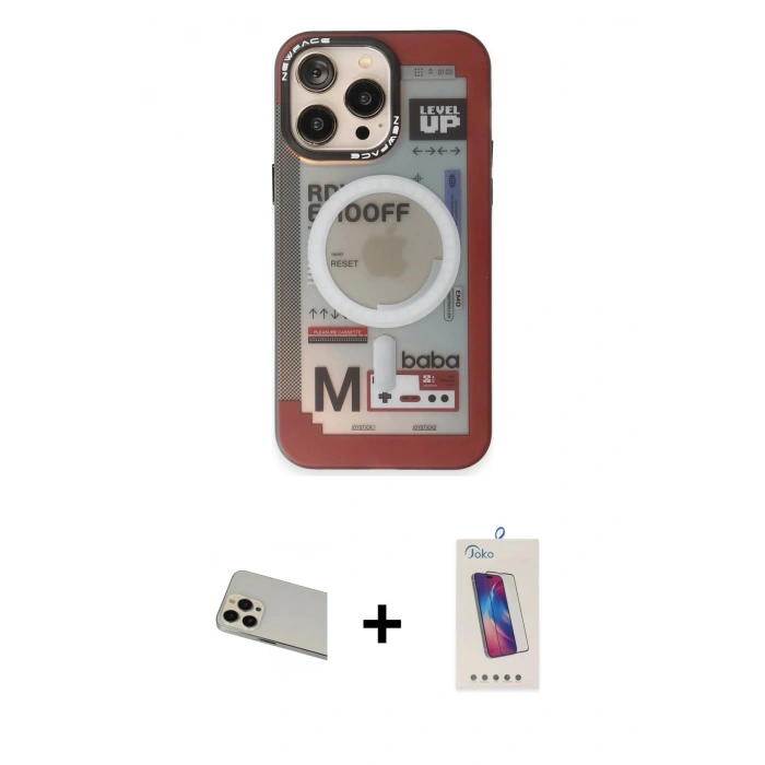 MARSİLYAN™- iPhone 13 Pro Max Kılıf Siluet Modern Koleksiyonu - Siyah Joko 5D Cam + Rainbow Kamera Lens Koruma Cam - REGD