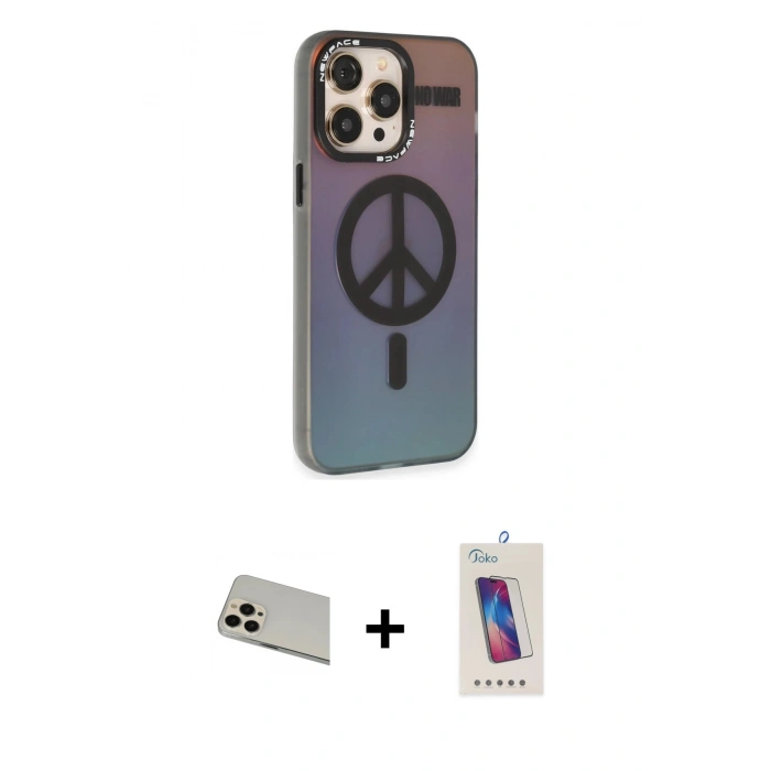 MARSİLYAN™- iPhone 13 Pro Max Kılıf Siluet Modern Koleksiyonu - Siyah Joko 5D Cam + Rainbow Kamera Lens Koruma Cam - REGD