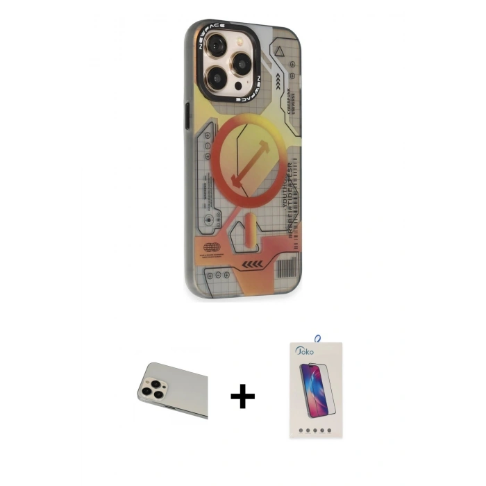 MARSİLYAN™- iPhone 13 Pro Max Kılıf Siluet Modern Koleksiyonu - Siyah Joko 5D Cam + Rainbow Kamera Lens Koruma Cam - REGD