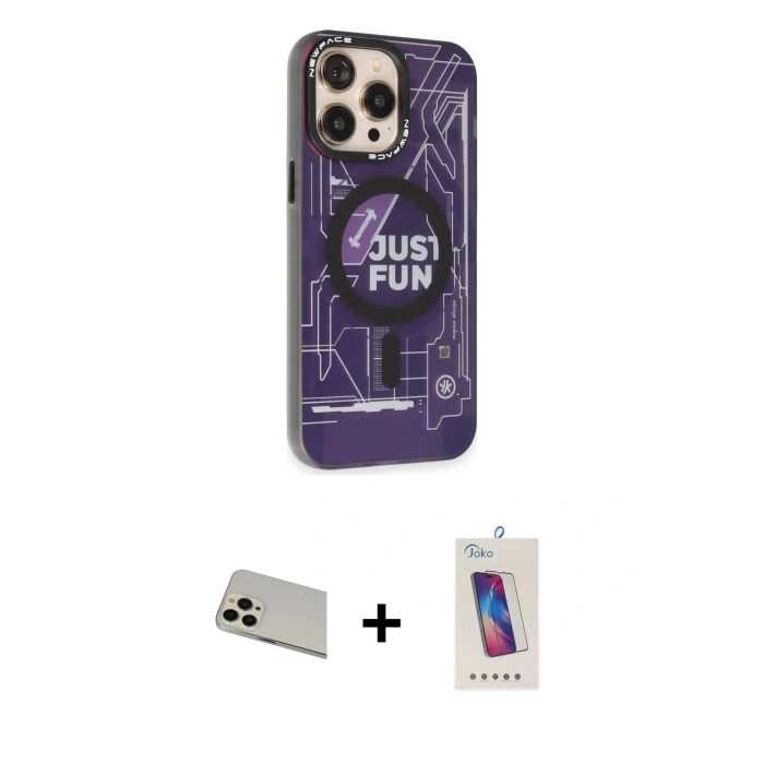 MARSİLYAN™- iPhone 13 Pro Max Kılıf Siluet Modern Koleksiyonu - Siyah Joko 5D Cam + Rainbow Kamera Lens Koruma Cam - REGD