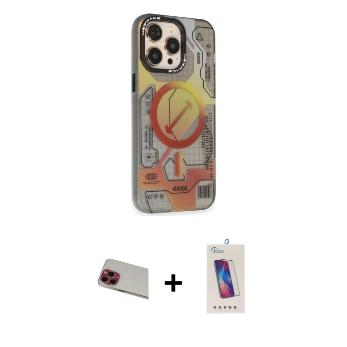MARSİLYAN™- iPhone 13 Pro Max Kılıf Siluet Modern Koleksiyonu - Siyah Joko 5D Cam + Rainbow Kamera Lens Koruma Cam - KI