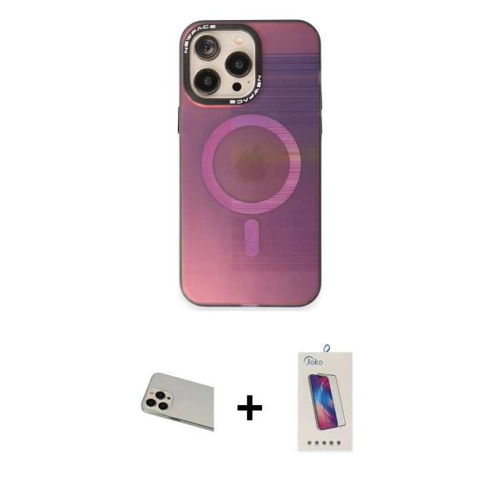 MARSİLYAN™- iPhone 13 Pro Max Kılıf Siluet Modern Koleksiyonu - Siyah Joko 5D Cam + Rainbow Kamera Lens Koruma Cam - REGD