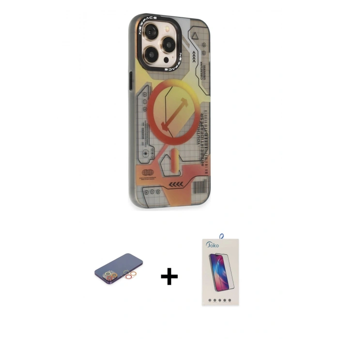 MARSİLYAN™- iPhone 13 Pro Max Kılıf Siluet Modern Koleksiyonu - Siyah Joko 5D Cam + Renkli Kamera Lens Koruma Cam - TU