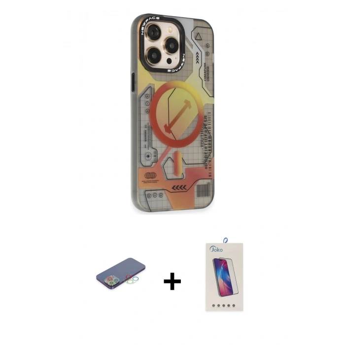 MARSİLYAN™- iPhone 13 Pro Max Kılıf Siluet Modern Koleksiyonu - Siyah Joko 5D Cam + Renkli Kamera Lens Koruma Cam - MI