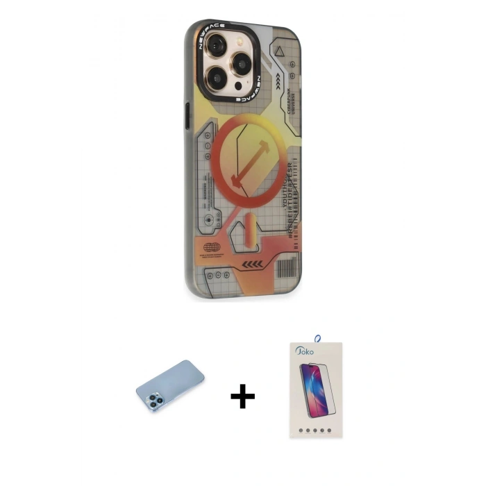 MARSİLYAN™- iPhone 13 Pro Max Kılıf Siluet Modern Koleksiyonu - Siyah Joko 5D Cam + Shine Kamera Lens Koruma Cam - MI