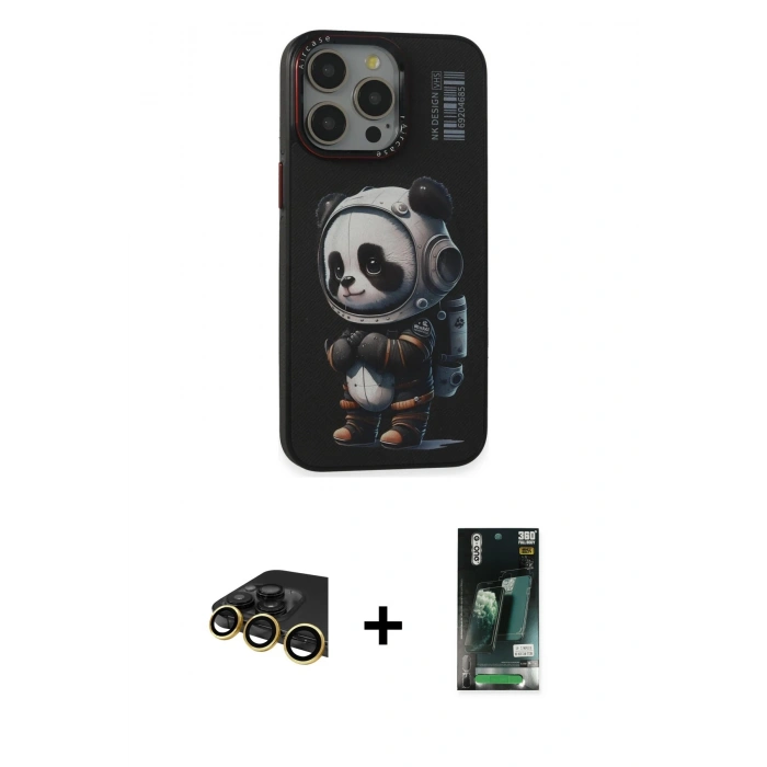 MARSİLYAN™- iPhone 13 Pro Max Kılıf Siluet Modern Özel Seri - Şeffaf 360 Full Body Arka Koruyucu + Raze Metal Kamera Lens - GD