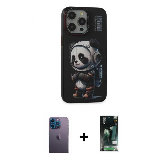 MARSİLYAN™- iPhone 13 Pro Max Kılıf Siluet Modern Özel Seri - Şeffaf 360 Full Body Arka Koruyucu + Neon Fosforlu Kamera Lens - MI