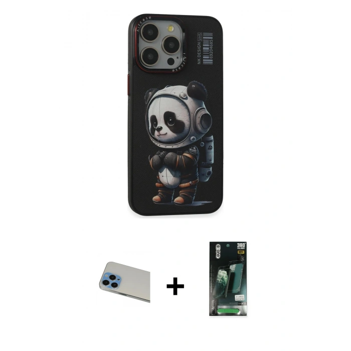 MARSİLYAN™- iPhone 13 Pro Max Kılıf Siluet Modern Özel Seri - Şeffaf 360 Full Body Arka Koruyucu + Mavi Rainbow Kamera Lens Koruma Cam
