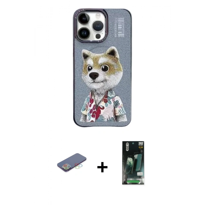 MARSİLYAN™- iPhone 13 Pro Max Kılıf Siluet Modern Özel Seri - Şeffaf 360 Full Body Arka Koruyucu + Mavi Renkli Kamera Lens Koruma Cam