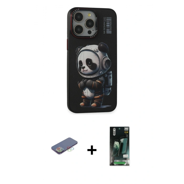 MARSİLYAN™- iPhone 13 Pro Max Kılıf Siluet Modern Özel Seri - Şeffaf 360 Full Body Arka Koruyucu + Mavi Renkli Kamera Lens Koruma Cam