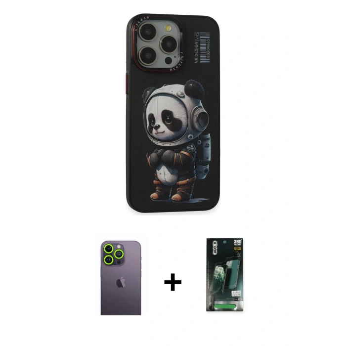 MARSİLYAN™- iPhone 13 Pro Max Kılıf Siluet Modern Özel Seri - Şeffaf 360 Full Body Arka Koruyucu + Neon Fosforlu Kamera Lens - YL