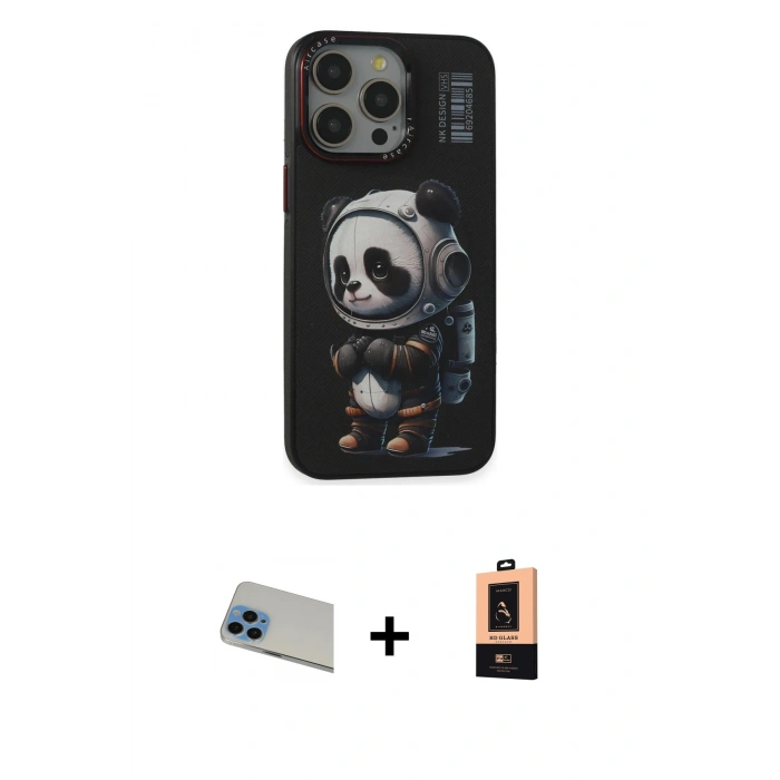 MARSİLYAN™- iPhone 13 Pro Max Kılıf Siluet Modern Özel Seri - Şeffaf Maxco Cam Ekran Koruyucu + Mavi Rainbow Kamera Lens Koruma Cam