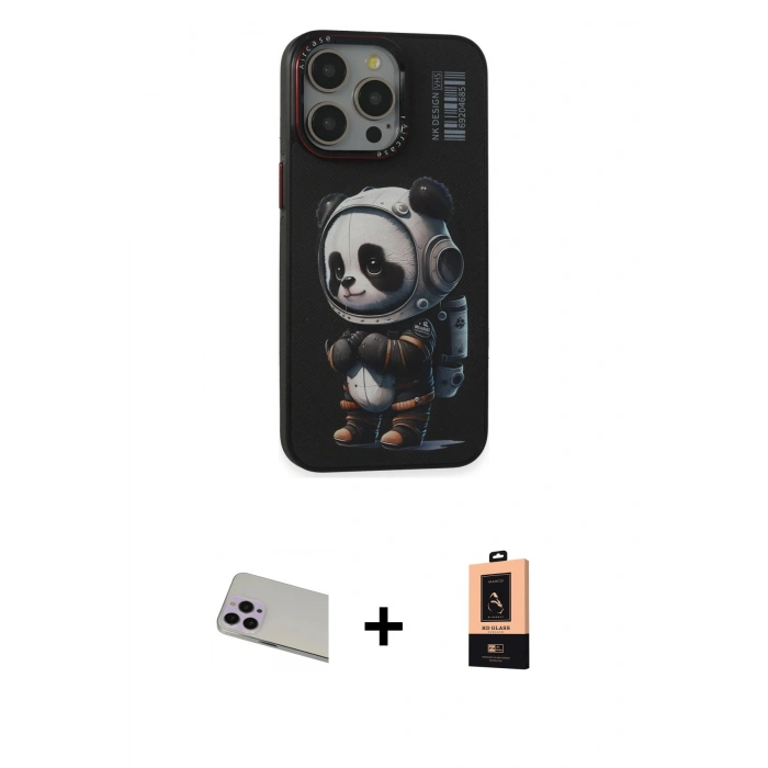 MARSİLYAN™- iPhone 13 Pro Max Kılıf Siluet Modern Özel Seri - Şeffaf Maxco Cam Ekran Koruyucu + Mor Rainbow Kamera Lens Koruma Cam