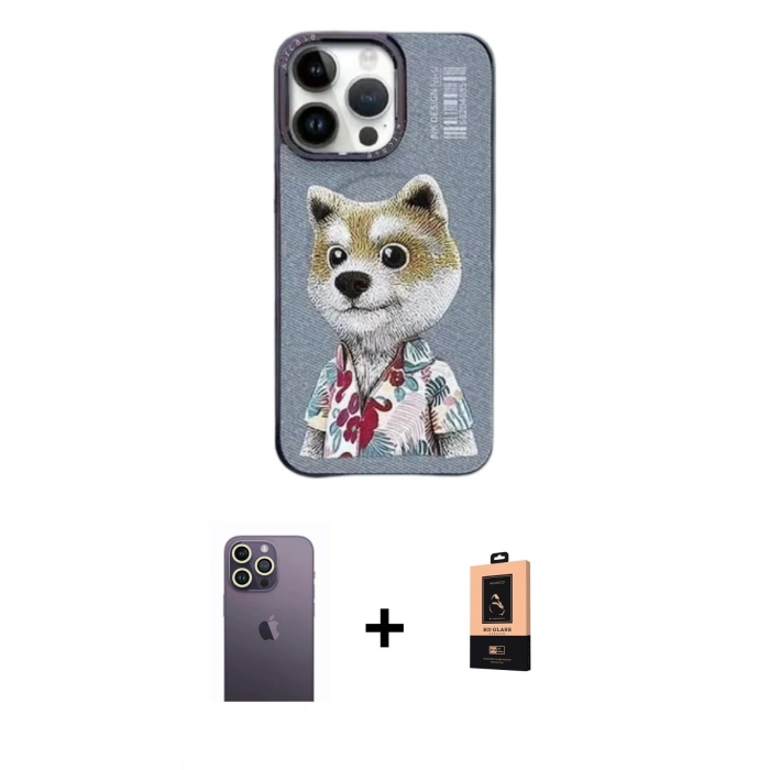 MARSİLYAN™- iPhone 13 Pro Max Kılıf Siluet Modern Özel Seri - Şeffaf Maxco Cam Ekran Koruyucu + Neon Fosforlu Kamera Lens - BZ