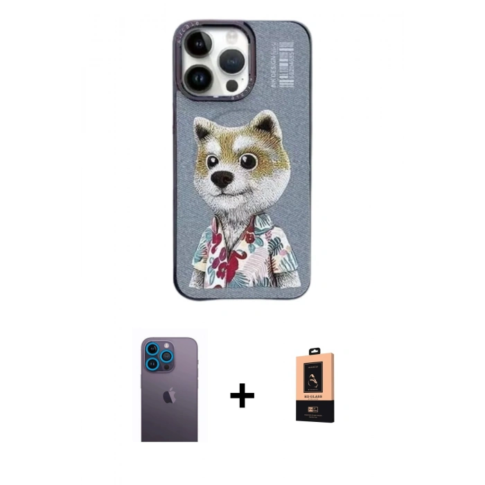 MARSİLYAN™- iPhone 13 Pro Max Kılıf Siluet Modern Özel Seri - Şeffaf Maxco Cam Ekran Koruyucu + Neon Fosforlu Kamera Lens - MI
