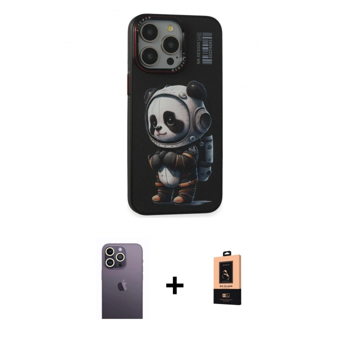 MARSİLYAN™- iPhone 13 Pro Max Kılıf Siluet Modern Özel Seri - Şeffaf Maxco Cam Ekran Koruyucu + Neon Fosforlu Kamera Lens - BZ