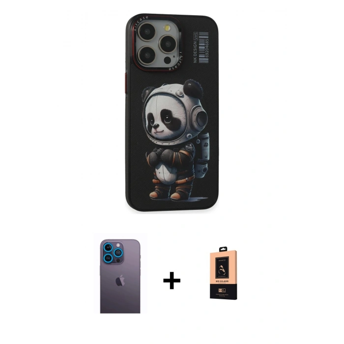 MARSİLYAN™- iPhone 13 Pro Max Kılıf Siluet Modern Özel Seri - Şeffaf Maxco Cam Ekran Koruyucu + Neon Fosforlu Kamera Lens - MI