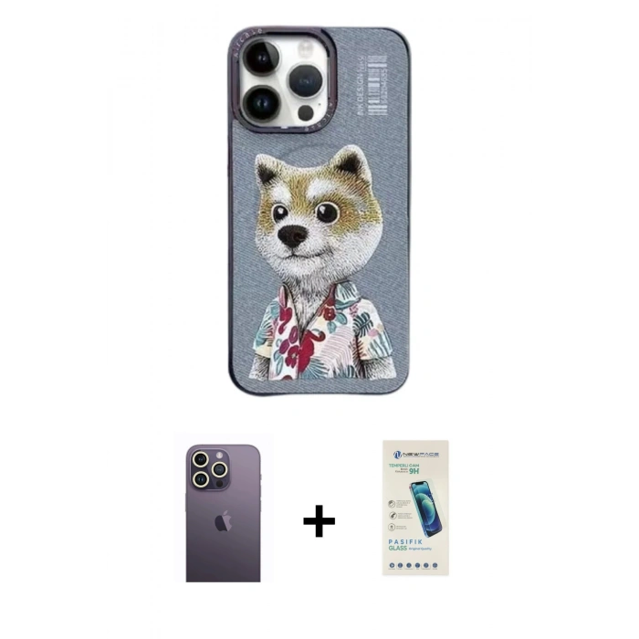 MARSİLYAN™- iPhone 13 Pro Max Kılıf Siluet Modern Özel Seri - Şeffaf Pasifik Cam Ekran Koruyucu + Beyaz Neon Fosforlu Kamera Lens