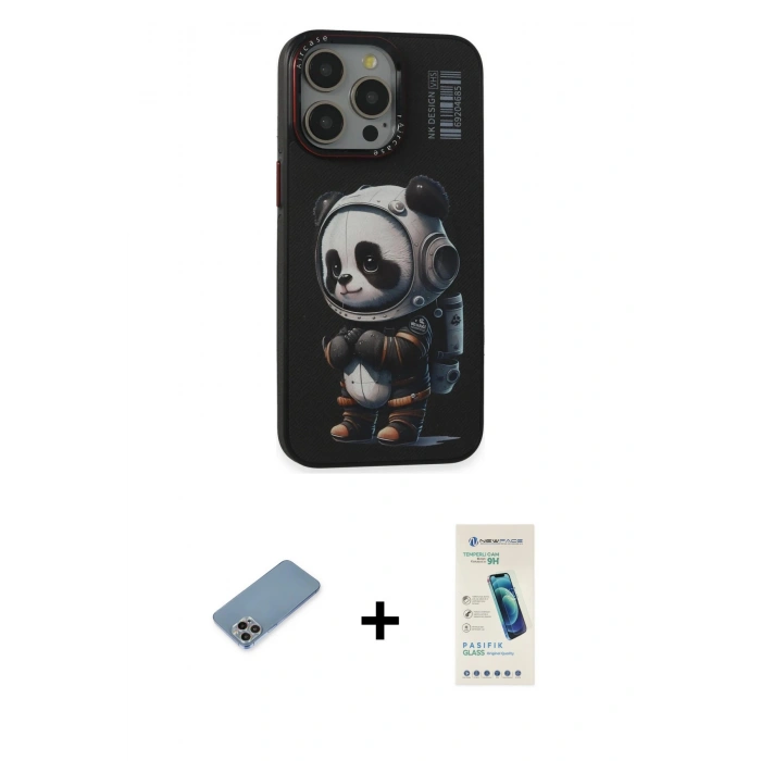 MARSİLYAN™- iPhone 13 Pro Max Kılıf Siluet Modern Özel Seri - Şeffaf Pasifik Cam Ekran Koruyucu + Shine Kamera Lens Koruma Cam - GI