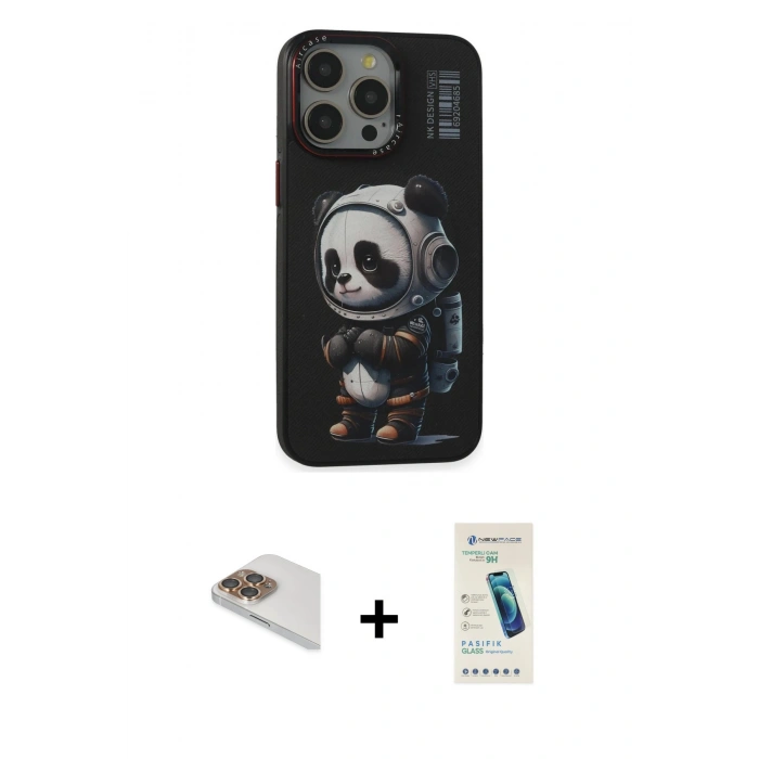 MARSİLYAN™- iPhone 13 Pro Max Kılıf Siluet Modern Özel Seri - Şeffaf Pasifik Cam Ekran Koruyucu + Pers Alüminyum Kamera Lens - GD