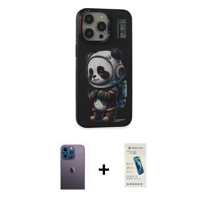 MARSİLYAN™- iPhone 13 Pro Max Kılıf Siluet Modern Özel Seri - Şeffaf Pasifik Cam Ekran Koruyucu + Neon Fosforlu Kamera Lens - MI