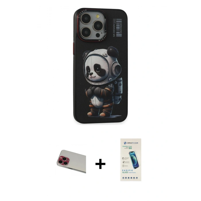 MARSİLYAN™- iPhone 13 Pro Max Kılıf Siluet Modern Özel Seri - Şeffaf Pasifik Cam Ekran Koruyucu + Rainbow Kamera Lens Koruma Cam - KI