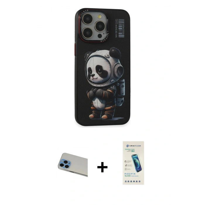 MARSİLYAN™- iPhone 13 Pro Max Kılıf Siluet Modern Özel Seri - Şeffaf Pasifik Cam Ekran Koruyucu + Rainbow Kamera Lens Koruma Cam - MI