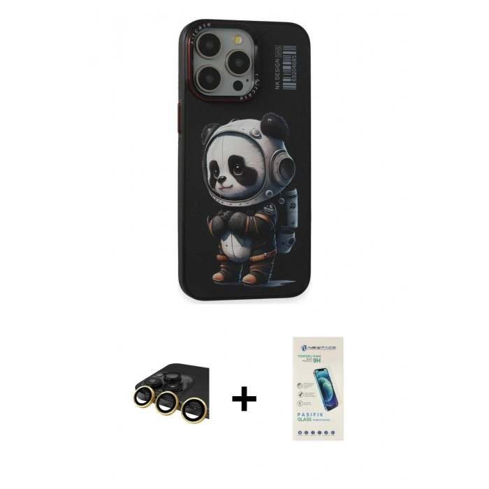 MARSİLYAN™- iPhone 13 Pro Max Kılıf Siluet Modern Özel Seri - Şeffaf Pasifik Cam Ekran Koruyucu + Raze Metal Kamera Lens - GD