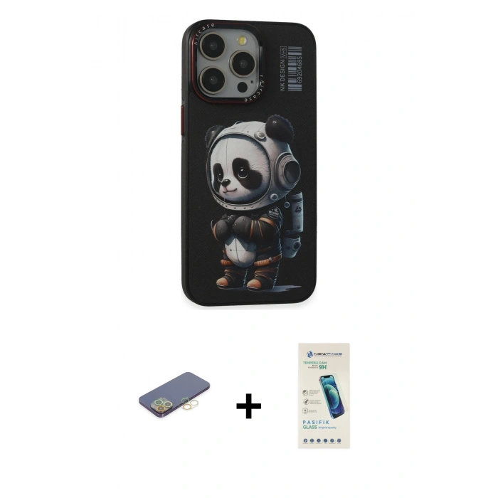 MARSİLYAN™- iPhone 13 Pro Max Kılıf Siluet Modern Özel Seri - Şeffaf Pasifik Cam Ekran Koruyucu + Renkli Kamera Lens Koruma Cam - SI