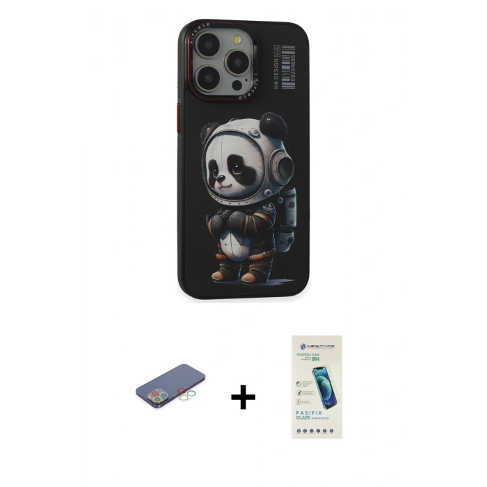 MARSİLYAN™- iPhone 13 Pro Max Kılıf Siluet Modern Özel Seri - Şeffaf Pasifik Cam Ekran Koruyucu + Renkli Kamera Lens Koruma Cam - MI