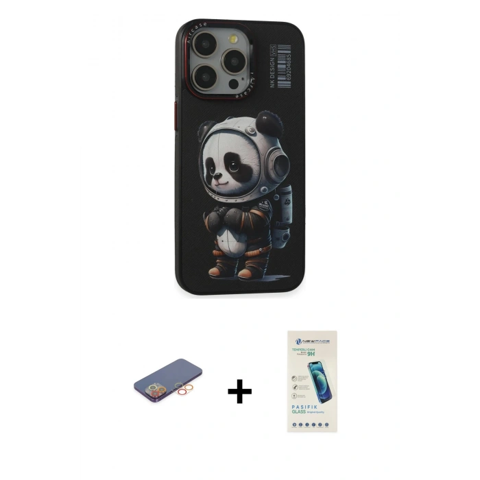 MARSİLYAN™- iPhone 13 Pro Max Kılıf Siluet Modern Özel Seri - Şeffaf Pasifik Cam Ekran Koruyucu + Renkli Kamera Lens Koruma Cam - TU