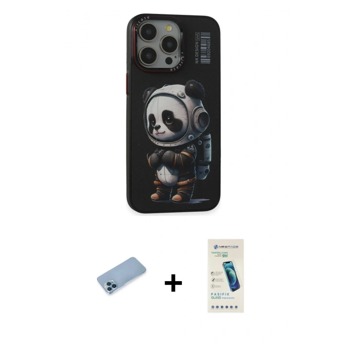 MARSİLYAN™- iPhone 13 Pro Max Kılıf Siluet Modern Özel Seri - Şeffaf Pasifik Cam Ekran Koruyucu + Shine Kamera Lens Koruma Cam - MI
