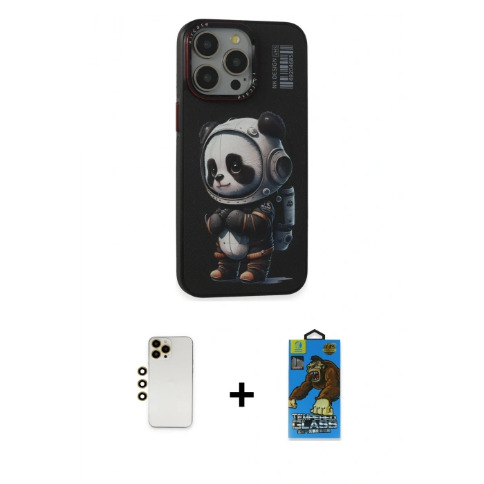 MARSİLYAN™- iPhone 13 Pro Max Kılıf Siluet Modern Özel Seri - Siyah 18D Cam Ekran Koruyucu + Shine Kamera Lens - GD