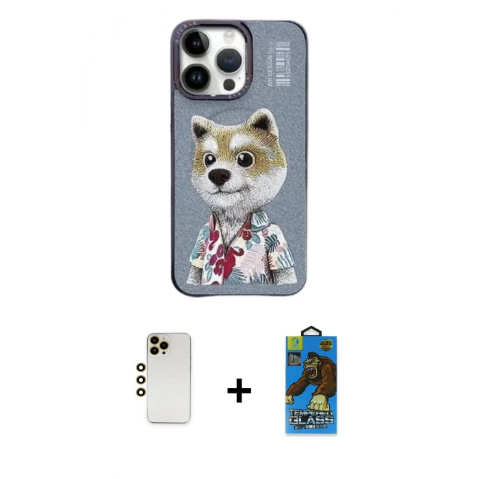 MARSİLYAN™- iPhone 13 Pro Max Kılıf Siluet Modern Özel Seri - Siyah 18D Cam Ekran Koruyucu + Shine Kamera Lens - GD