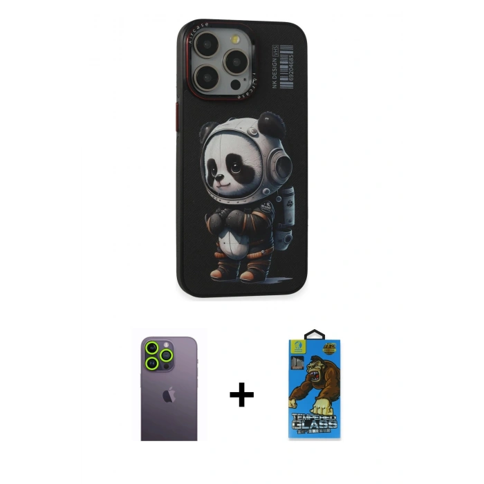 MARSİLYAN™- iPhone 13 Pro Max Kılıf Siluet Modern Özel Seri - Siyah 18D Cam Ekran Koruyucu + Neon Fosforlu Kamera Lens - YL