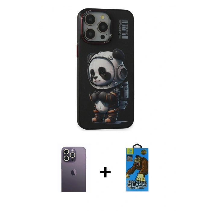 MARSİLYAN™- iPhone 13 Pro Max Kılıf Siluet Modern Özel Seri - Siyah 18D Cam Ekran Koruyucu + Neon Fosforlu Kamera Lens - BZ