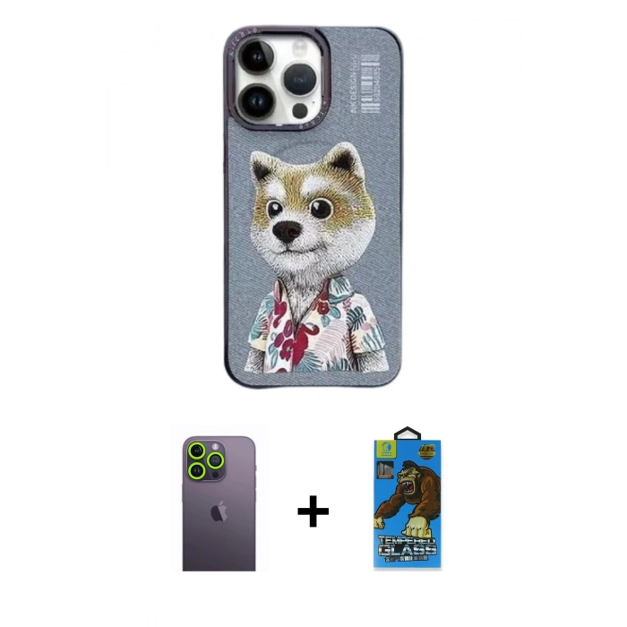MARSİLYAN™- iPhone 13 Pro Max Kılıf Siluet Modern Özel Seri - Siyah 18D Cam Ekran Koruyucu + Neon Fosforlu Kamera Lens - YL