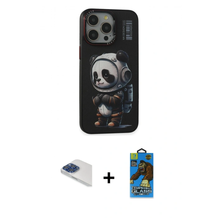 MARSİLYAN™- iPhone 13 Pro Max Kılıf Siluet Modern Özel Seri - Siyah 18D Cam Ekran Koruyucu + Pers Alüminyum Kamera Lens - LT