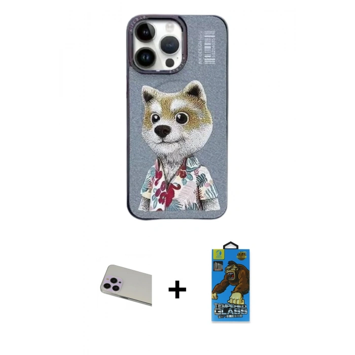 MARSİLYAN™- iPhone 13 Pro Max Kılıf Siluet Modern Özel Seri - Siyah 18D Cam Ekran Koruyucu + Rainbow Kamera Lens Koruma Cam - MR