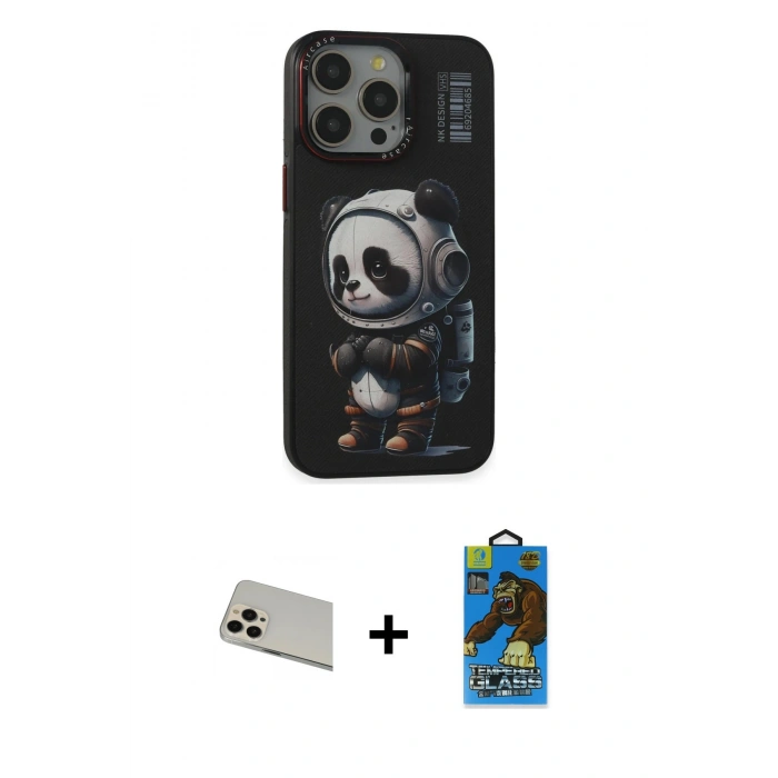 MARSİLYAN™- iPhone 13 Pro Max Kılıf Siluet Modern Özel Seri - Siyah 18D Cam Ekran Koruyucu + Rainbow Kamera Lens Koruma Cam - REGD