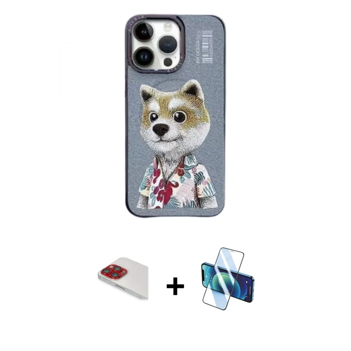 MARSİLYAN™- iPhone 13 Pro Max Kılıf Siluet Modern Özel Seri - Siyah 3D Antistatik Cam Ekran Koruyucu + Pers Alüminyum Kamera Lens - KI