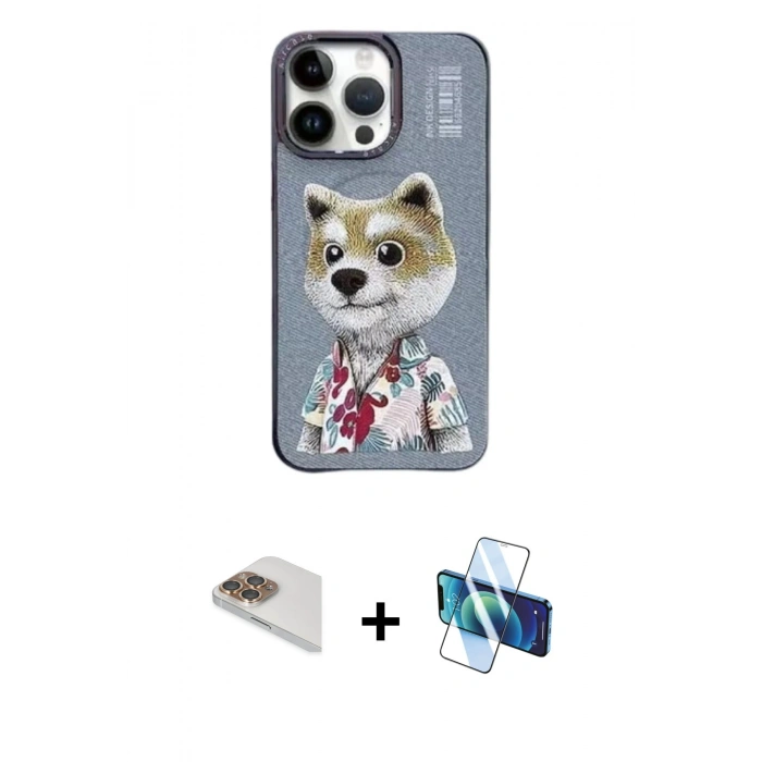 MARSİLYAN™- iPhone 13 Pro Max Kılıf Siluet Modern Özel Seri - Siyah 3D Antistatik Cam Ekran Koruyucu + Pers Alüminyum Kamera Lens - GD