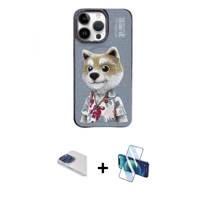 MARSİLYAN™- iPhone 13 Pro Max Kılıf Siluet Modern Özel Seri - Siyah 3D Antistatik Cam Ekran Koruyucu + Pers Alüminyum Kamera Lens - LT