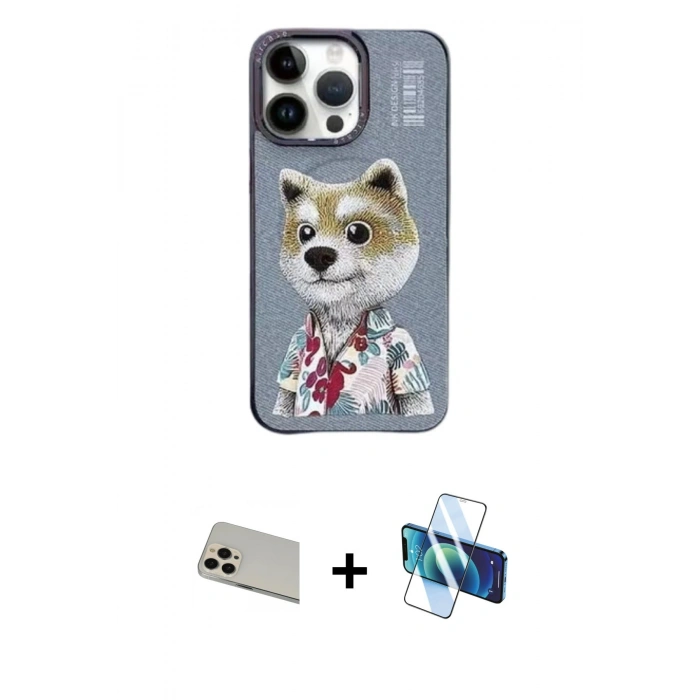 MARSİLYAN™- iPhone 13 Pro Max Kılıf Siluet Modern Özel Seri - Siyah 3D Antistatik Cam Ekran Koruyucu + Rainbow Kamera Lens Koruma Cam - REGD