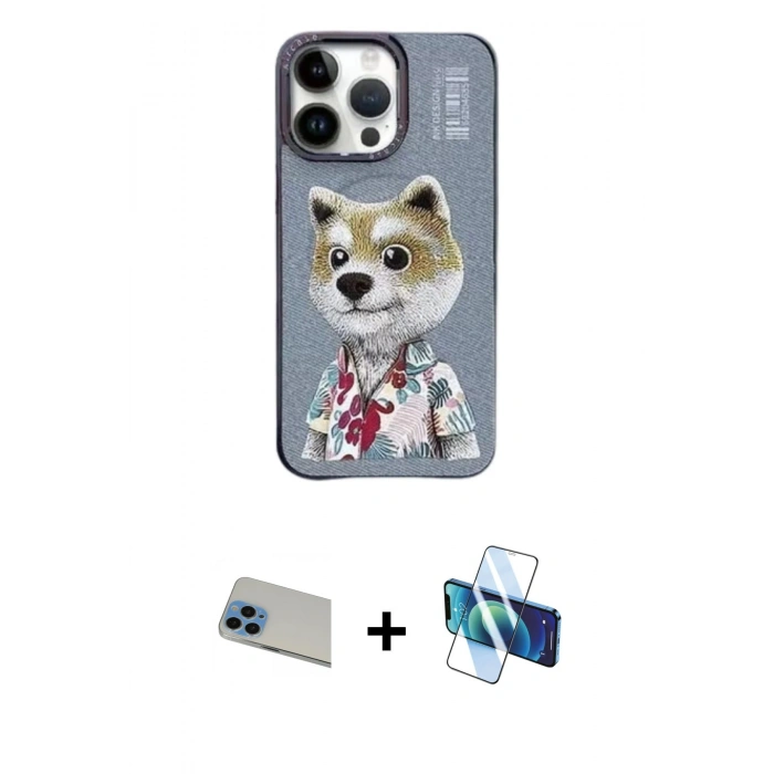 MARSİLYAN™- iPhone 13 Pro Max Kılıf Siluet Modern Özel Seri - Siyah 3D Antistatik Cam Ekran Koruyucu + Rainbow Kamera Lens Koruma Cam - MI
