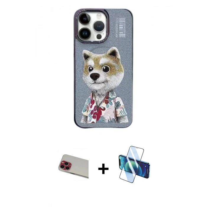 MARSİLYAN™- iPhone 13 Pro Max Kılıf Siluet Modern Özel Seri - Siyah 3D Antistatik Cam Ekran Koruyucu + Rainbow Kamera Lens Koruma Cam - KI