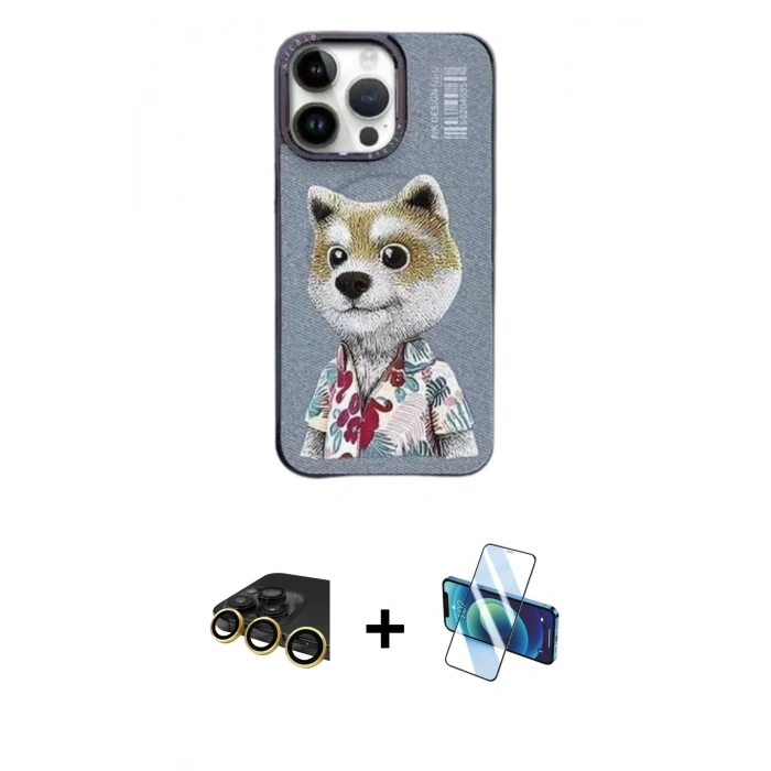 MARSİLYAN™- iPhone 13 Pro Max Kılıf Siluet Modern Özel Seri - Siyah 3D Antistatik Cam Ekran Koruyucu + Raze Metal Kamera Lens - GD