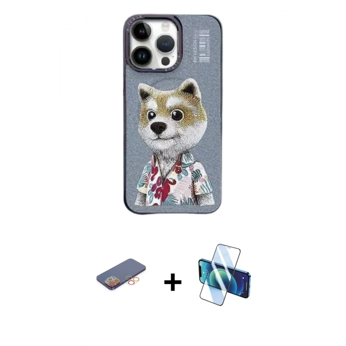 MARSİLYAN™- iPhone 13 Pro Max Kılıf Siluet Modern Özel Seri - Siyah 3D Antistatik Cam Ekran Koruyucu + Renkli Kamera Lens Koruma Cam - TU